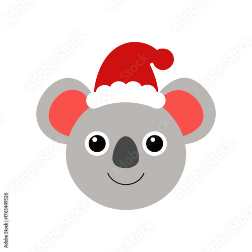 koala animal head on white with mini santa hat vector art