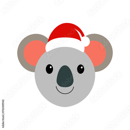 koala animal head on white with mini santa hat vector art