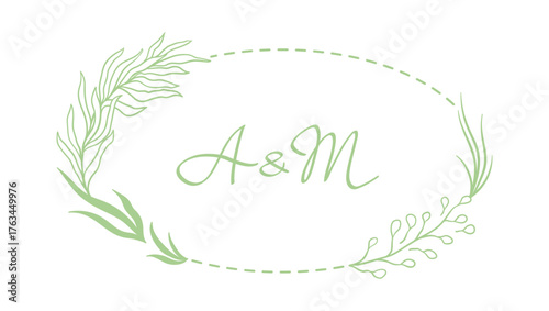 Wedding frame for invitation card. Marriage background with pretty stylized floral plants twigs.
