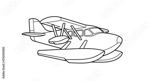 Cute Anime Style Seaplane Coloring Sheet for Children Fun Water Landing Aircraft Art