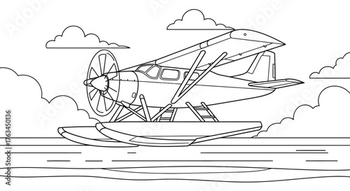 Anime Style Seaplane Aircraft Coloring Page for Kids Cute Cartoon Flying Machine
