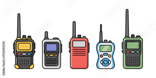 Set of walkie talkie radios symbolizing communication technology