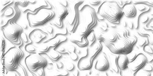 Abstract topographic map contour lines creating a layered white relief texture with soft shadows and a clean minimalist background for design