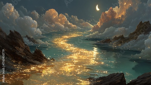 Wallpaper Mural Dreamy Landscape with a Golden Sky Torontodigital.ca