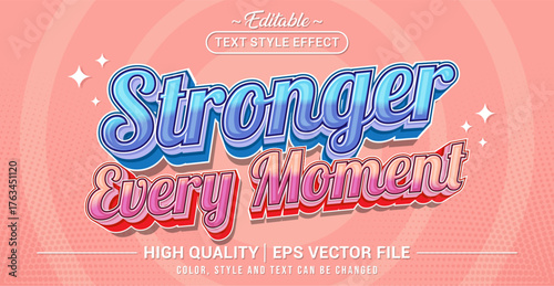 Editable text effect vector with “Stronger Every Moment” theme. Inspiring and uplifting design that reflects personal growth, emotional and mental resilience in everyday life.