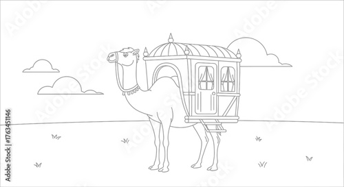 Fun Camel Caravan Coloring Sheet for Kids Traditional Desert Transport Activity