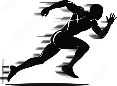 Dynamic silhouette of a sprinter in motion with energetic speed lines