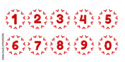 Red Heart Pattern Numbers 0 to 9  Set Isolated 