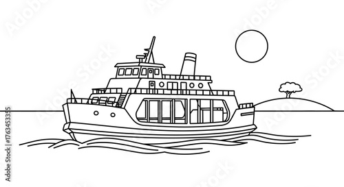 Fun Ferry Boat Coloring Sheet for Kids Public Water Transport Activity Art