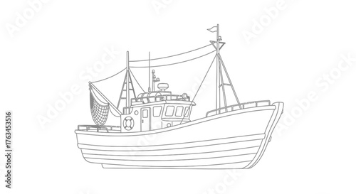 Fun Fishing Boat Coloring Sheet for Kids Watercraft Outdoor Adventure Activity