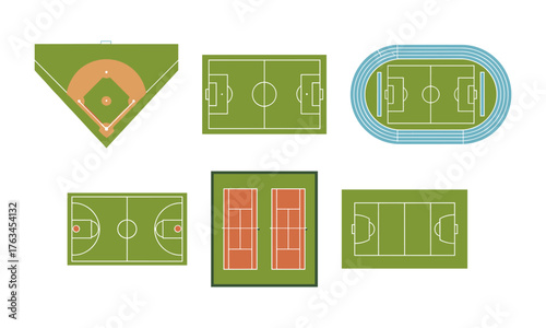 Sports field and court vector top views set