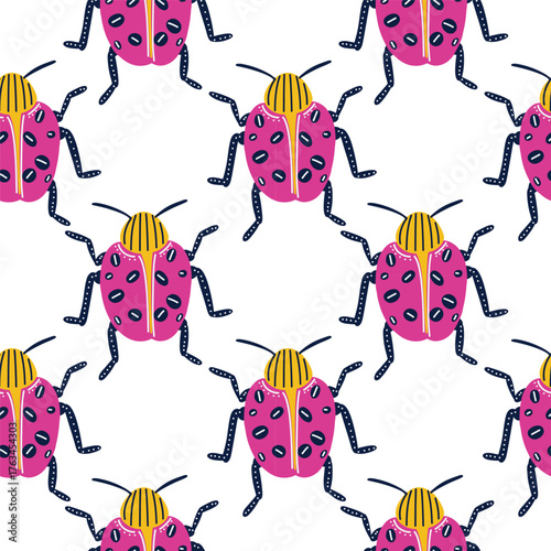 Ladybug seamless pattern illustration for wallpaper, textile, kids, gift wrapping, and trendy design.