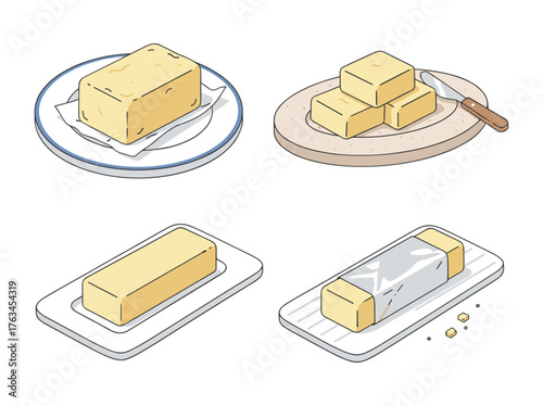 Butter isometric icon set for cooking and dairy concepts