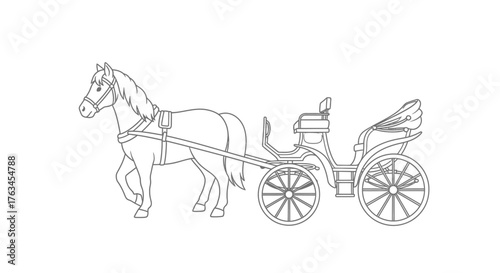 Horse Drawn Carriage Traditional Transport Coloring Page for Children Fun