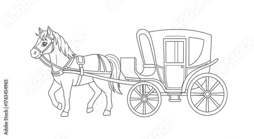 Fun Horse Drawn Carriage Coloring Sheet for Kids Traditional Vehicle Activity