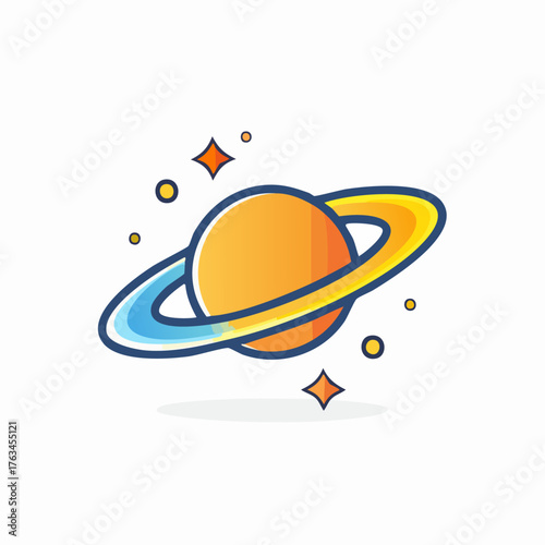 Cartoon Saturn with Rings and Stars Illustration.