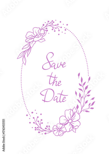 Wedding frame for invitation card. Marriage background with pretty stylized florals and flowers.
