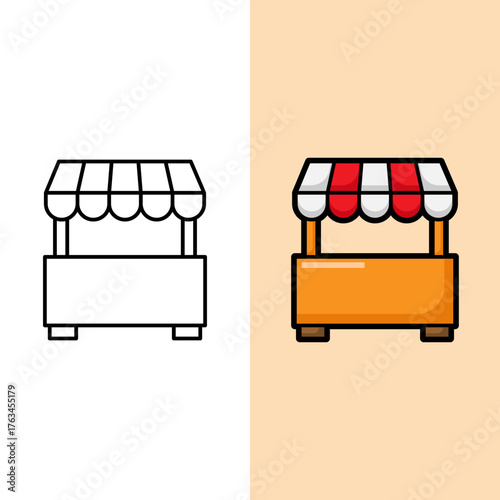 Market Stall Vector Illustration. Street Vendor Booth Icon in Flat Style