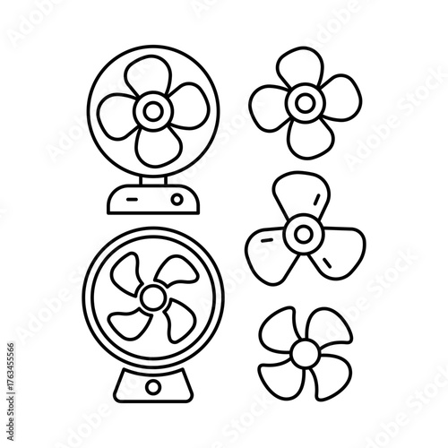 Set of Electric Fan and Propeller Icons in Minimal Line Style, Editable line icon set