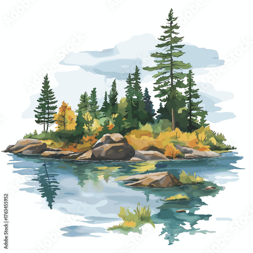 Isle Royale National Park. Isle Royale National Park hand drawn watercolor illustration