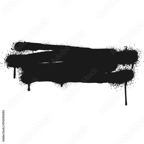 Black Spray Paint Splatter Abstract Design Element With Dripping Effect On Transparent Background