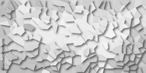 Bright White Abstract Polygonal Mosaic with Sharp Edges and Deep Shadows Creating a Dynamic, Cracked Surface Texture