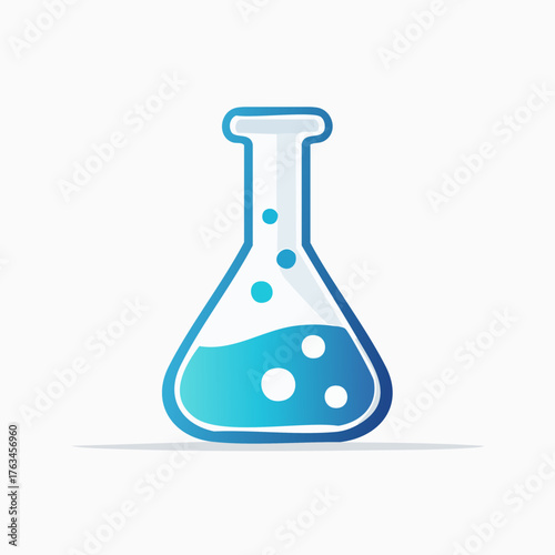 Erlenmeyer Flask with Blue Liquid and Bubbles Illustration.
