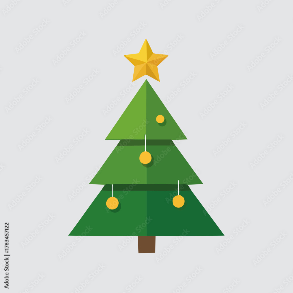 Obraz premium Festive Christmas Tree with Star and Ornaments Illustration.