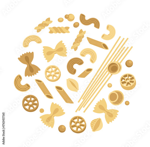 Italian pasta shapes forming delicious food meal concept
