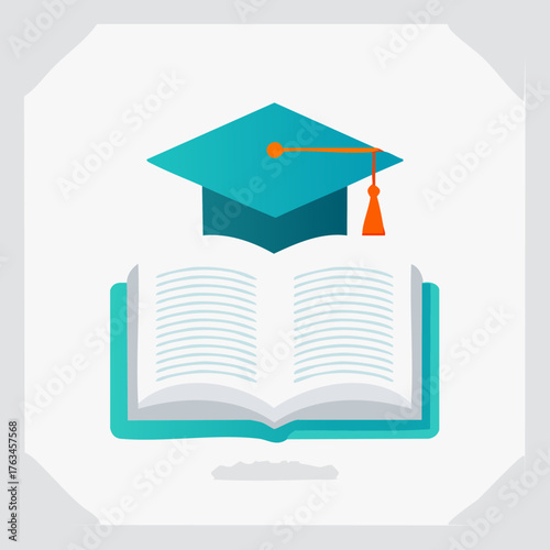 Graduation Cap and Open Book - Symbol of Education.