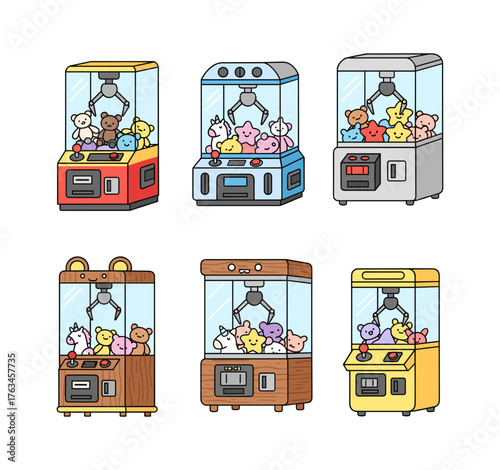 Claw machine game playing toy crane arcade capturing plush animals