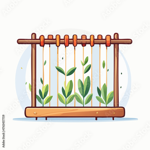 Green plants growing inside a wooden frame, nature concept.