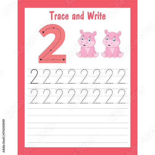 Trace and write number worksheet for kids two