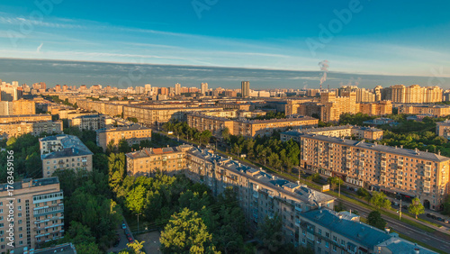 Photography Moscow city bathed in yellow sun at dawn timelapse