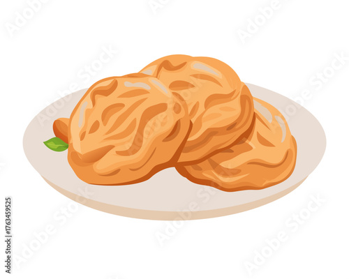 2D flat vector illustration of a Roti Canai in icon style, isolated on white background