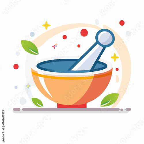 Mortar and Pestle Illustration for Herbal Medicine and Pharmacy.