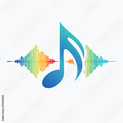 Musical note and sound waves representing music and audio.