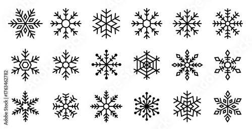 シンプルでかわいい雪の結晶セット　冬・氷アイコン