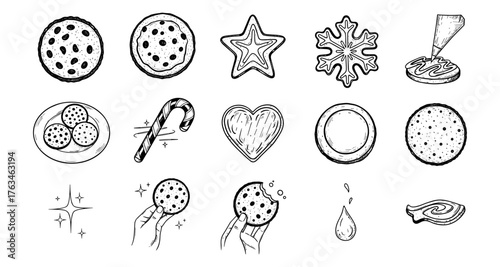 Hand drawn christmas cookies and desserts with holiday themes