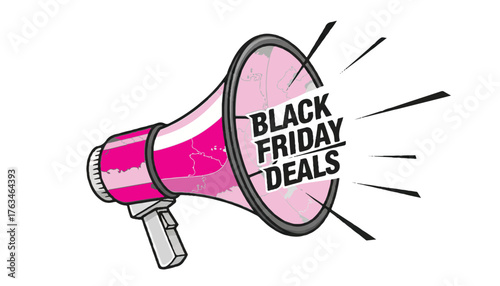 Pink megaphone announcing black friday deals with sound waves