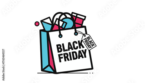 Black friday shopping bag filled with gifts and deals