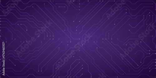 Vibrant Purple Circuit Board Design with Intricate Lines and Digital Network Connections for Technology Concepts