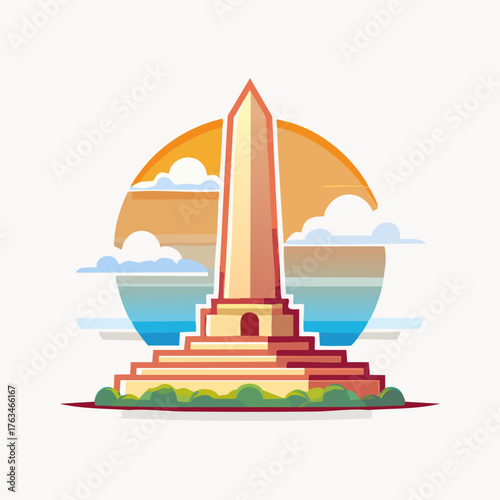 Washington Monument Illustration with Sunset Backdrop.