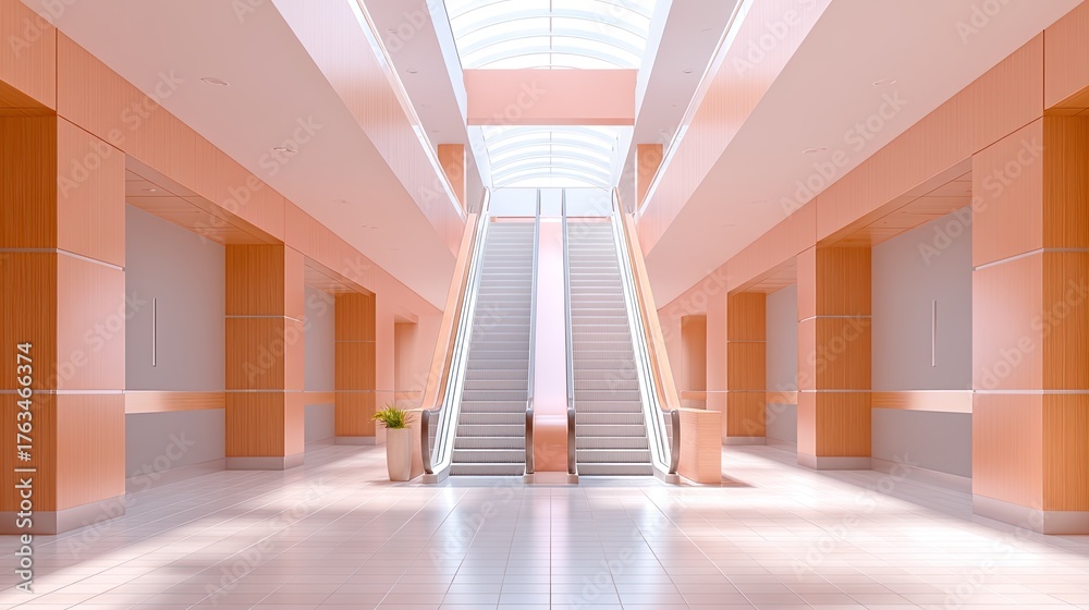 Obraz premium Modern Interior Architecture Featuring Stylish Staircase and Bright Natural Light in Spacious Hallway Design