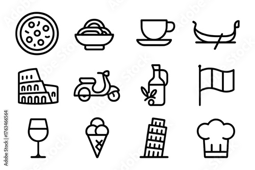 Italian food and culture icons in simple line design