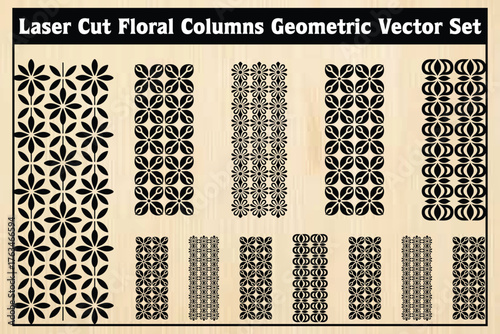 Geometric Floral Laser Cut Vector Columns Set on Beige Background