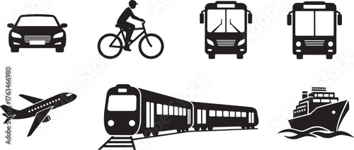 Vector art of collection of various transportation icons