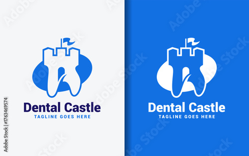 Modern minimalist logo combining a tooth and a castle, representing strong protection, dental care, and trust. Ideal for dental clinics and oral health brands.