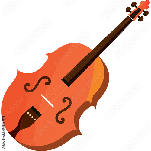 A Bright Orange Cello With A Dark Neck And String Section Isolated On A Transparent Background
