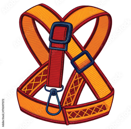 Vibrant climbing harness with secure buckles ensuring safety for outdoor adventures and industrial applications, showcasing reliable support and durability
